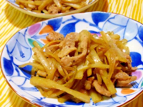 うどと豚肉のにんにく醤油炒め